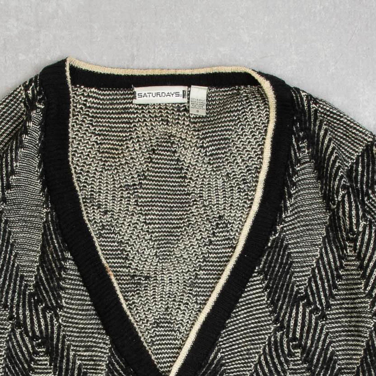 MEN'S VINTAGE 1990S STRUCTURED PATTERNED KNITTED CARDIGAN - X-LARGE