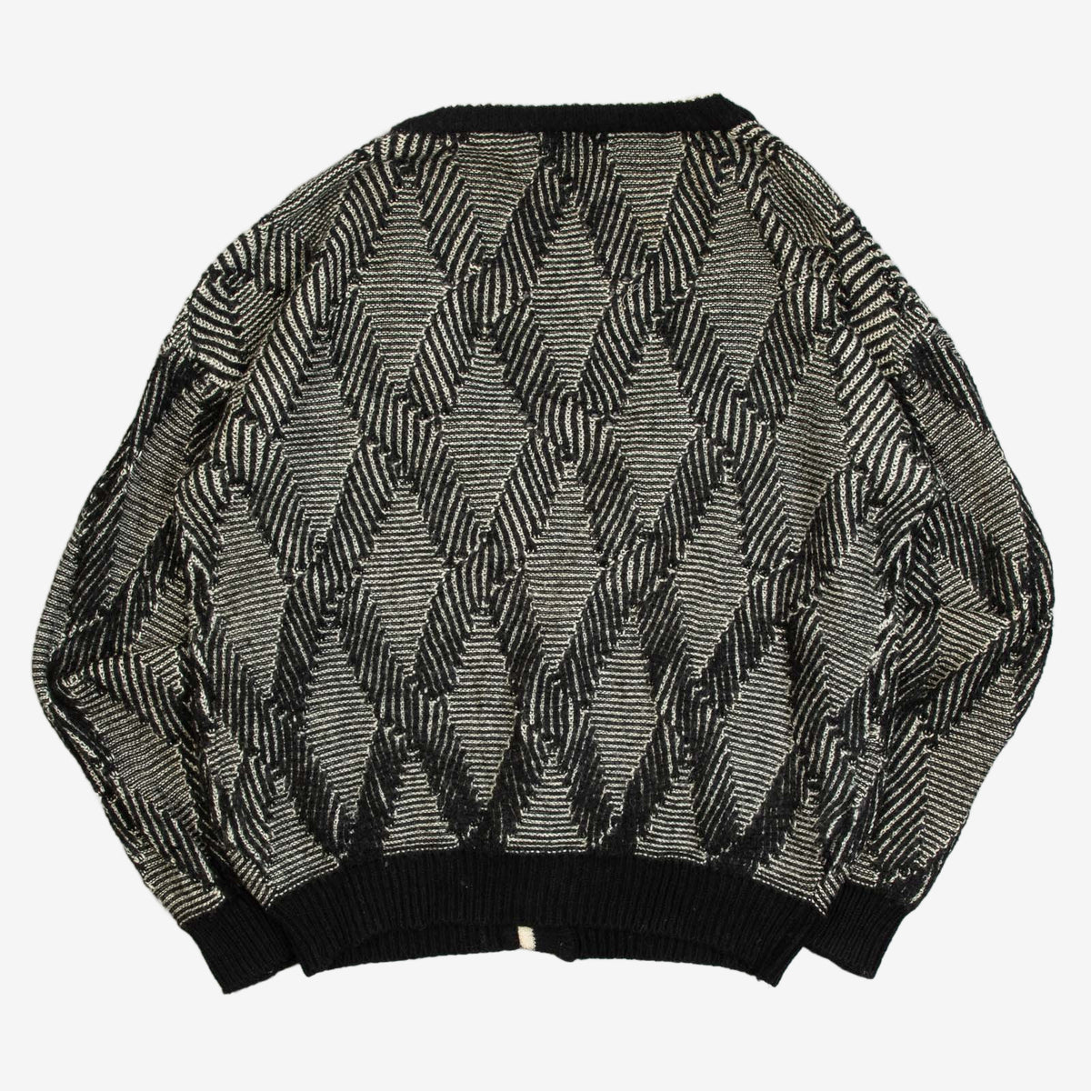 MEN'S VINTAGE 1990S STRUCTURED PATTERNED KNITTED CARDIGAN - X-LARGE