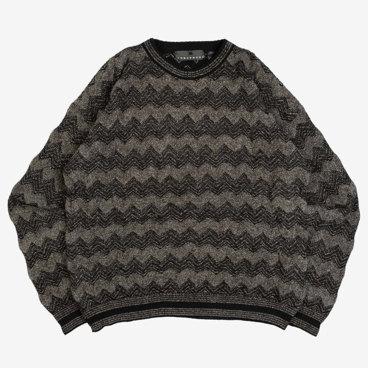 MEN'S VINTAGE 1990S STRUCTURED CHEVRON KNITTED JUMPER - X-SMALL