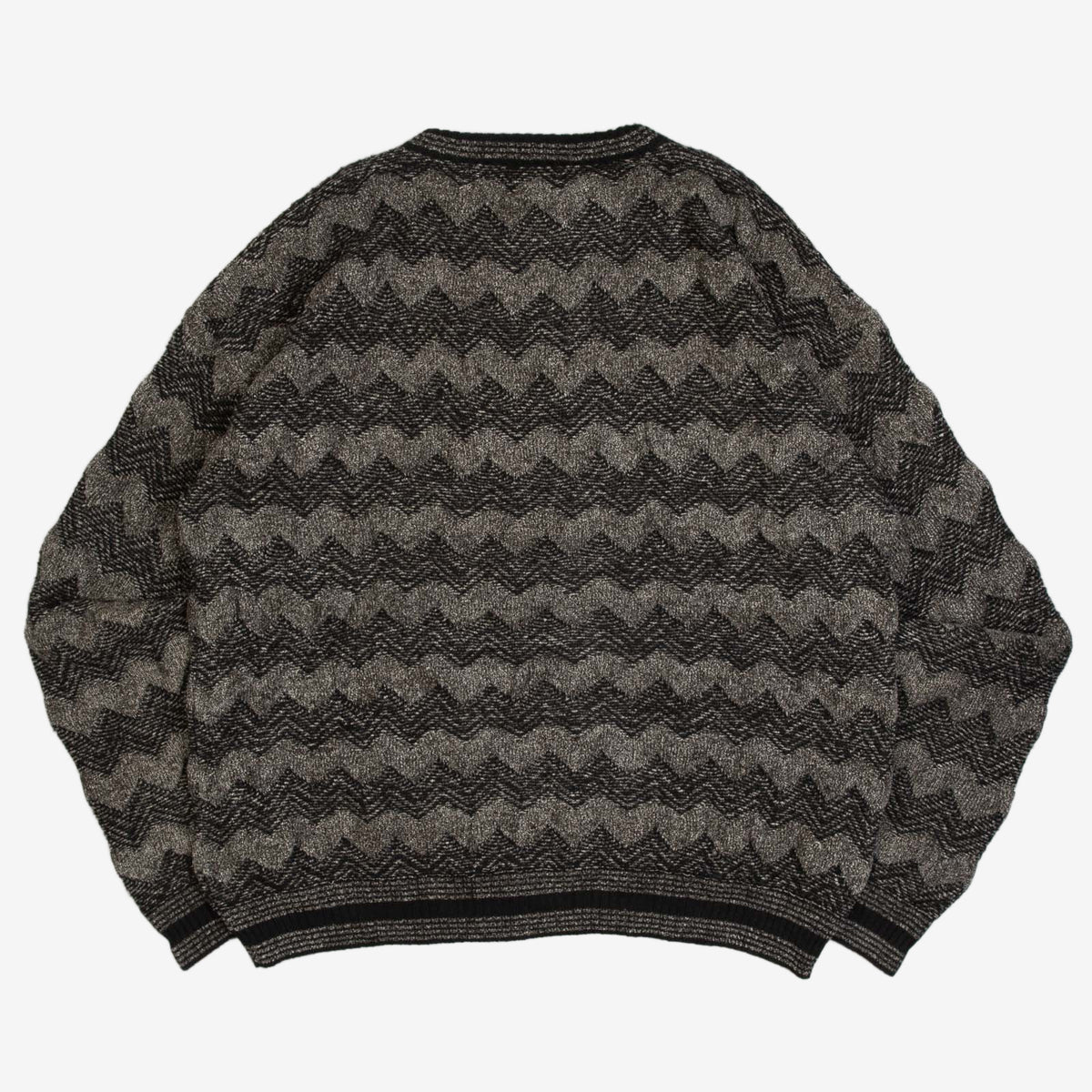 MEN'S VINTAGE 1990S STRUCTURED CHEVRON KNITTED JUMPER - X-SMALL