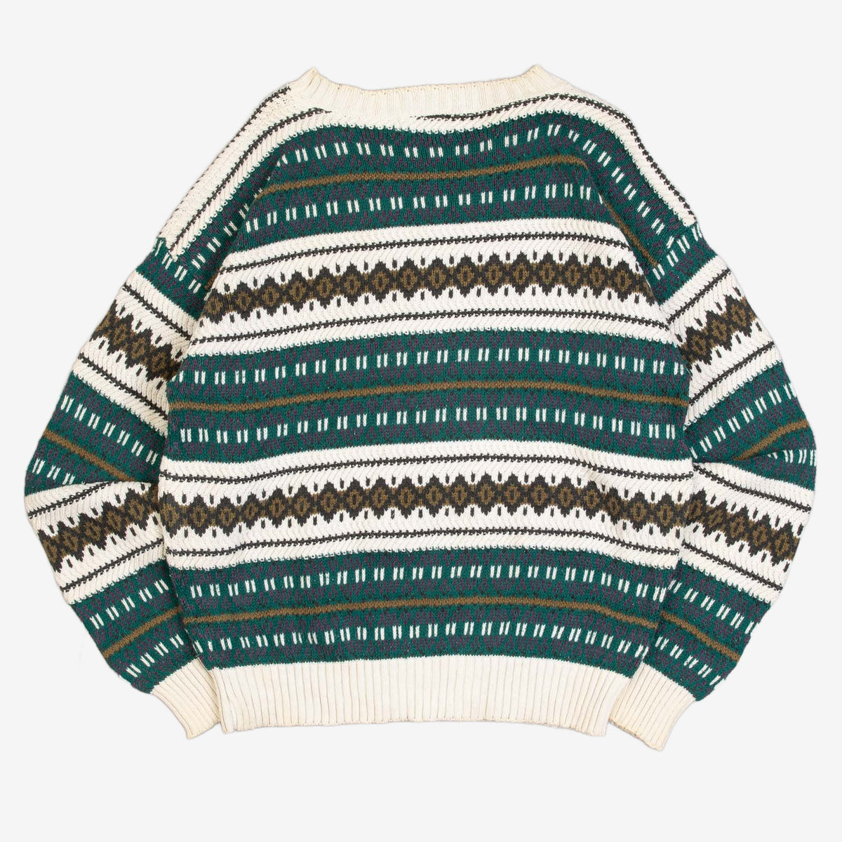 MEN'S VINTAGE 1980S PATTERNED STRIPED KNITTED JUMPER - MEDIUM