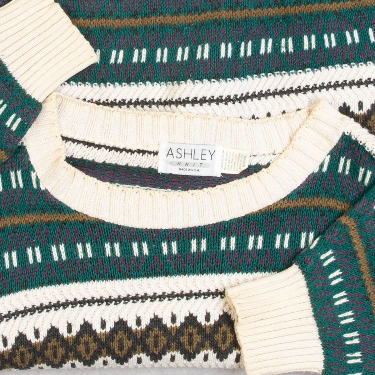 MEN'S VINTAGE 1980S PATTERNED STRIPED KNITTED JUMPER - MEDIUM
