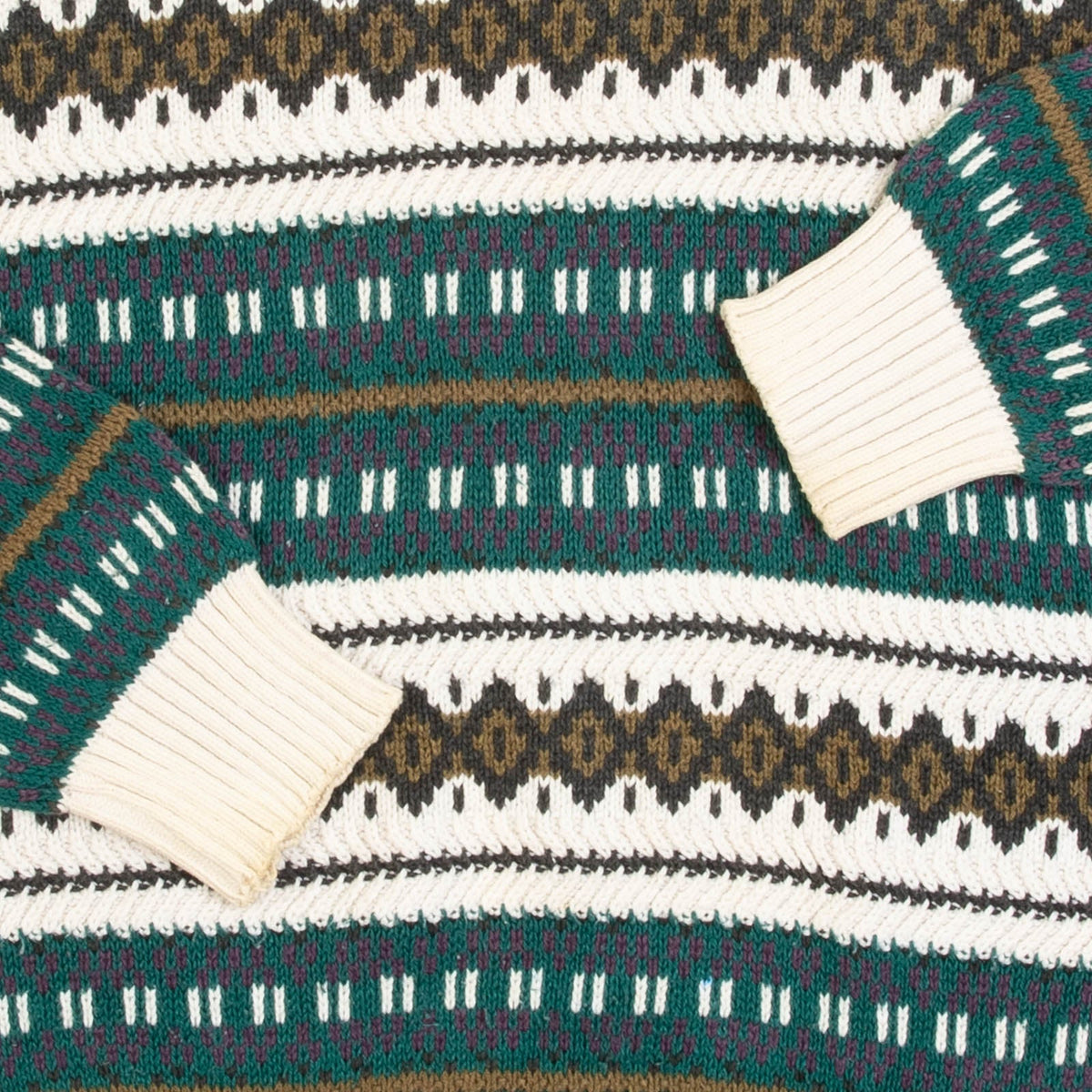 MEN'S VINTAGE 1980S PATTERNED STRIPED KNITTED JUMPER - MEDIUM