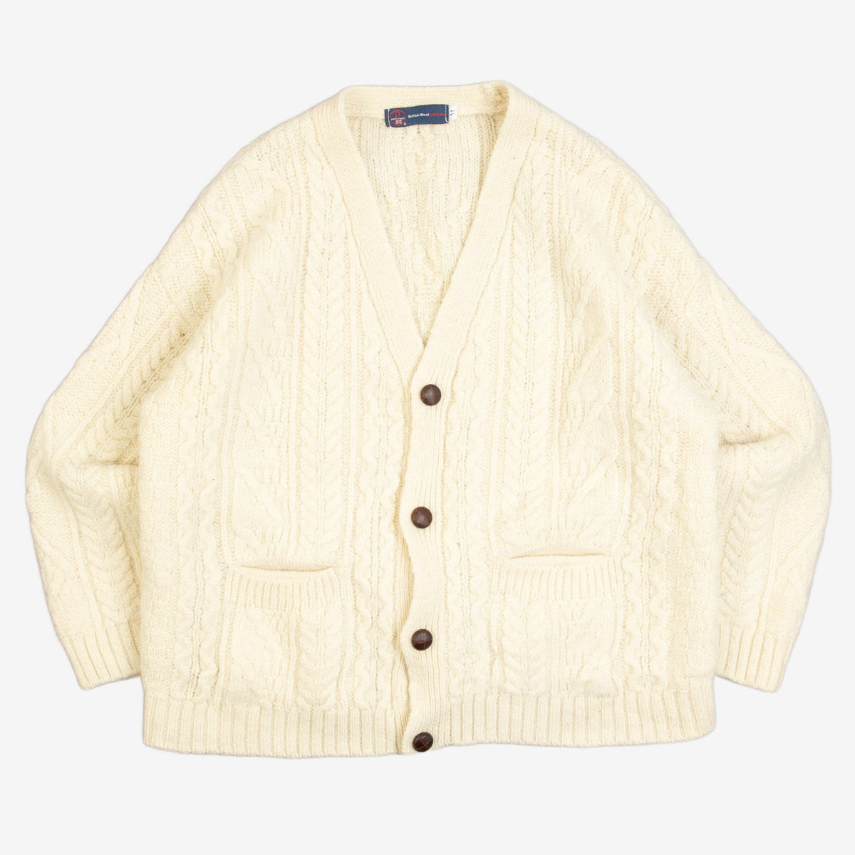 MEN'S VINTAGE 1990S STRUCTURED ARAN KNITTED CARDIGAN - MEDIUM