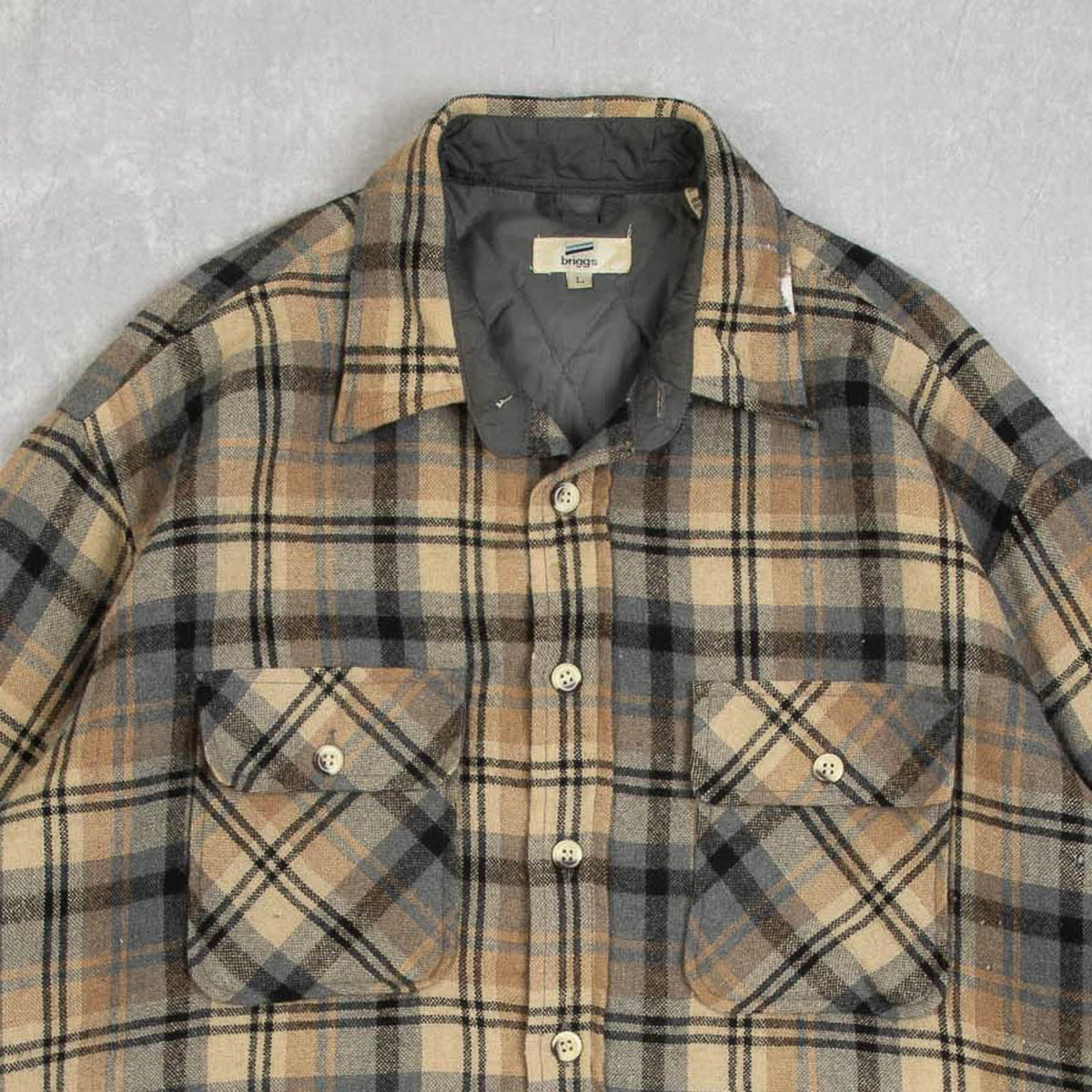 MEN'S VINTAGE 1990S CHECKED WOOL FLANNEL SHIRT JACKET - LARGE