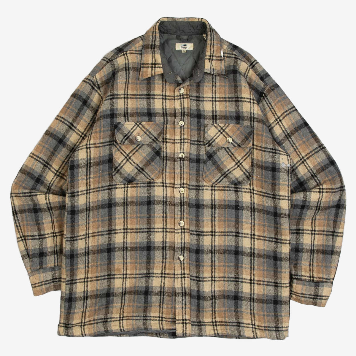 MEN'S VINTAGE 1990S CHECKED WOOL FLANNEL SHIRT JACKET - LARGE
