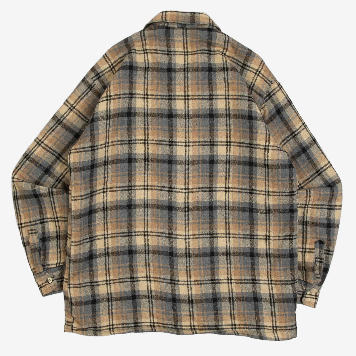 MEN'S VINTAGE 1990S CHECKED WOOL FLANNEL SHIRT JACKET - LARGE
