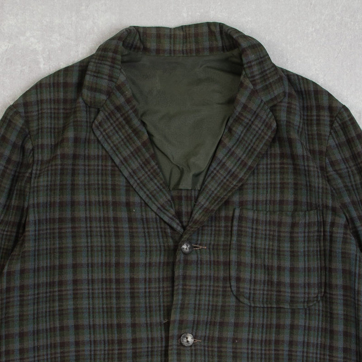 MEN'S VINTAGE 1980S WOOL CHECKED BLAZER JACKET - LARGE