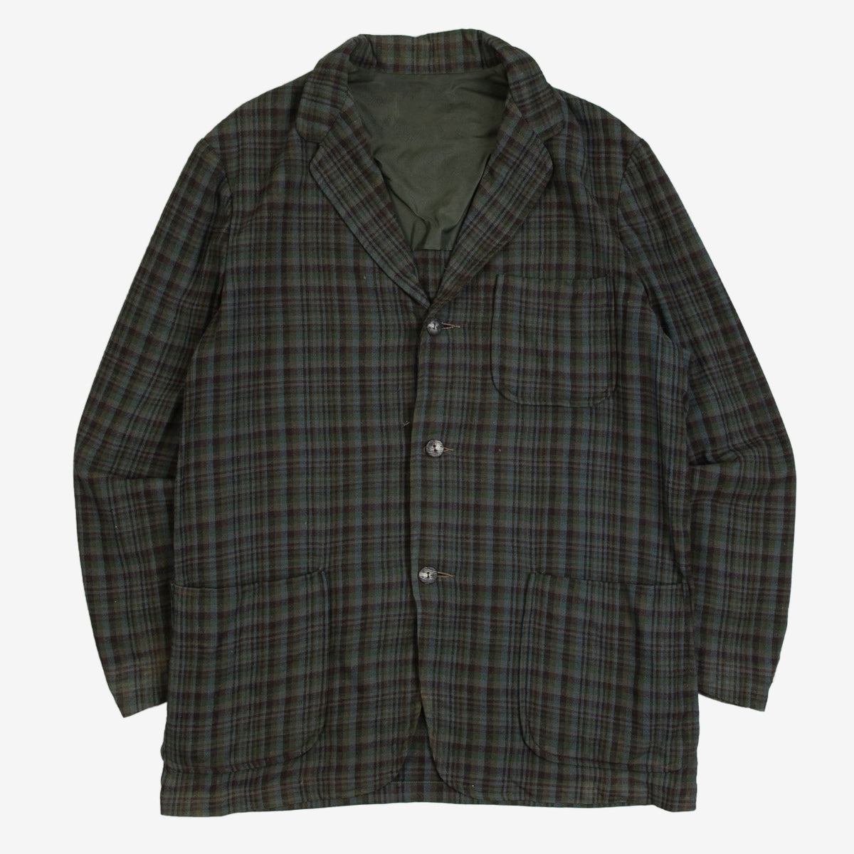 MEN'S VINTAGE 1980S WOOL CHECKED BLAZER JACKET - LARGE