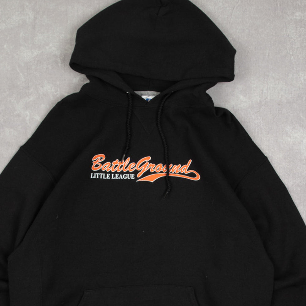 MEN'S VINTAGE RUSSELL ATHLETIC BATTLE GROUND LITTLE LEAGUE HOODED SWEATSHIRT - LARGE