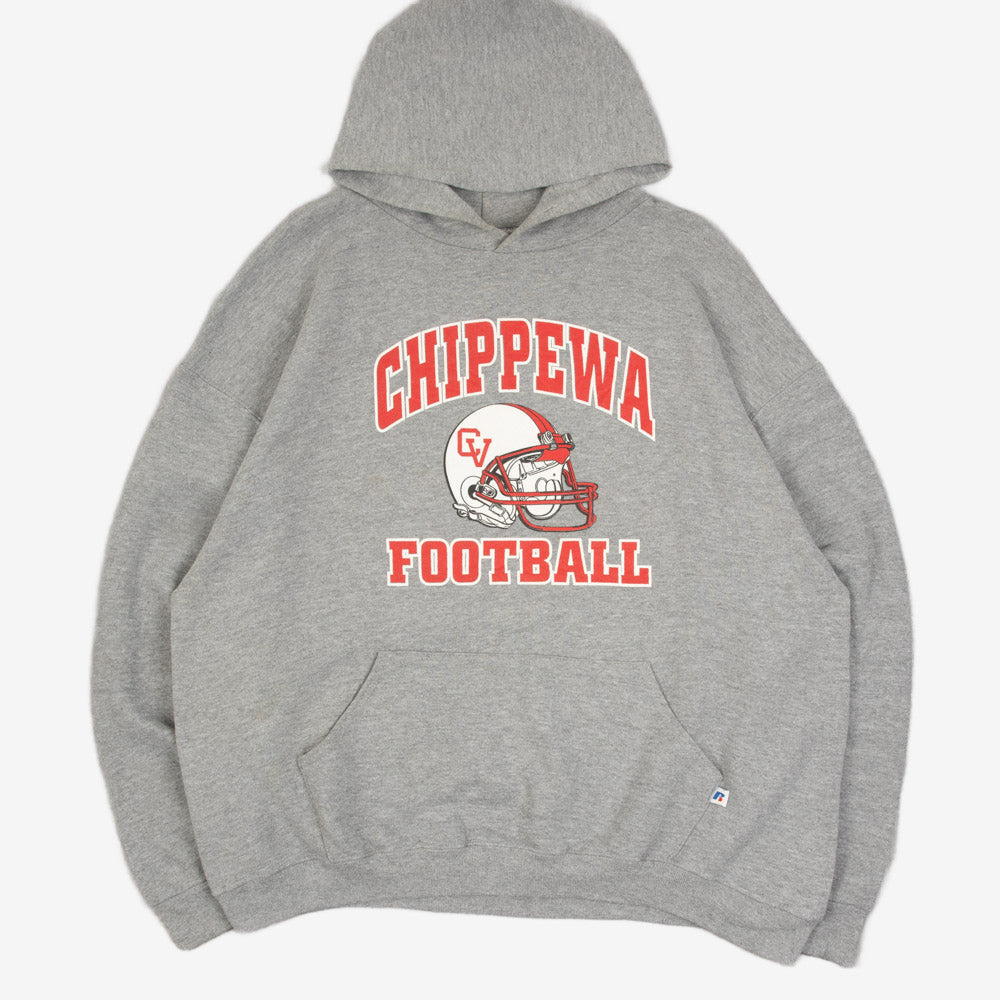 MEN'S VINTAGE RUSSELL ATHLETIC CHIPPEWA FOOTBALL HOODED SWEATSHIRT - X-LARGE