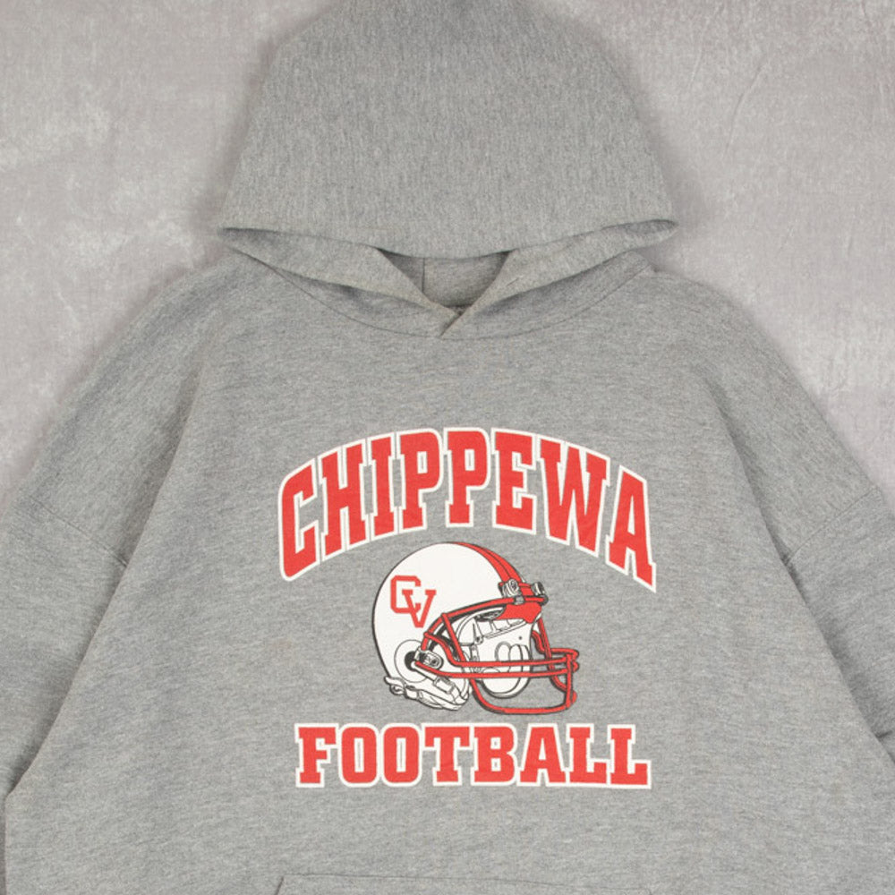 MEN'S VINTAGE RUSSELL ATHLETIC CHIPPEWA FOOTBALL HOODED SWEATSHIRT - X-LARGE