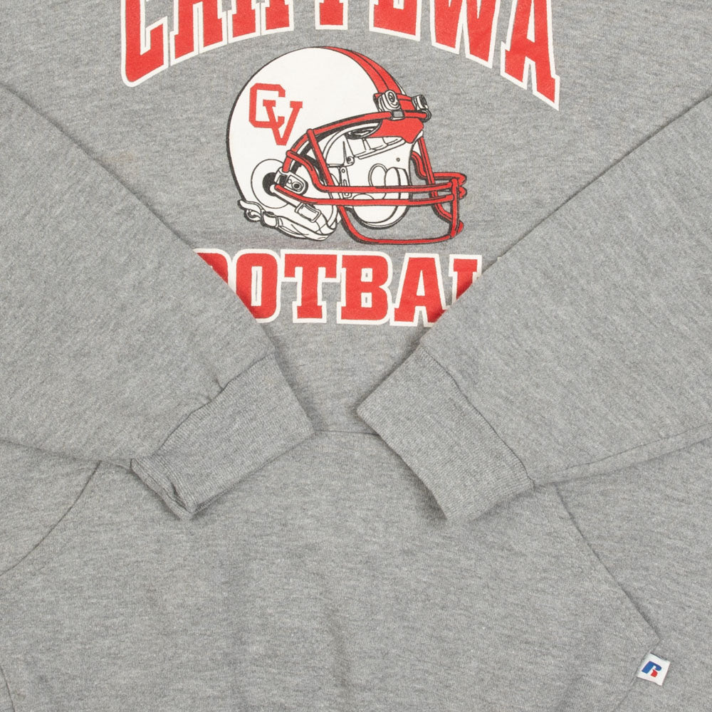 MEN'S VINTAGE RUSSELL ATHLETIC CHIPPEWA FOOTBALL HOODED SWEATSHIRT - X-LARGE
