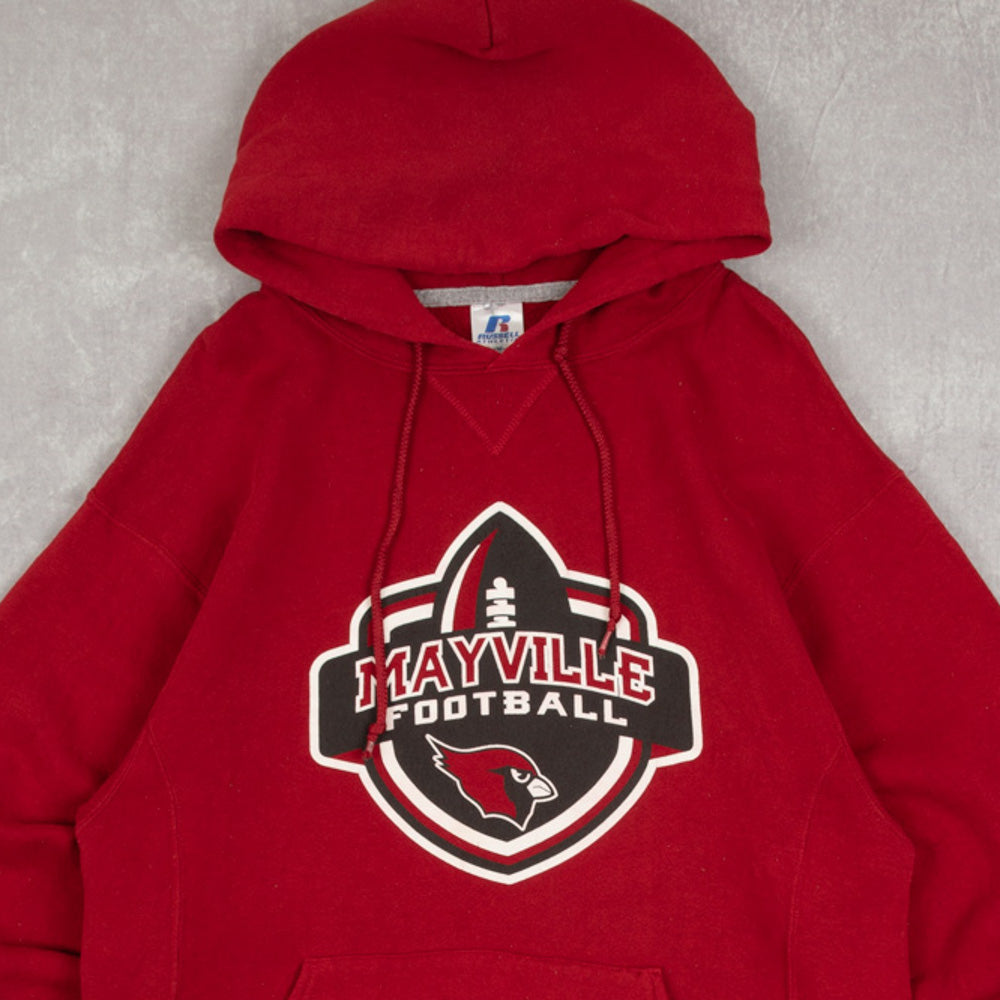 MEN'S VINTAGE RUSSELL ATHLETIC MAYVILLE FOOTBALL HOODED SWEATSHIRT - MEDIUM