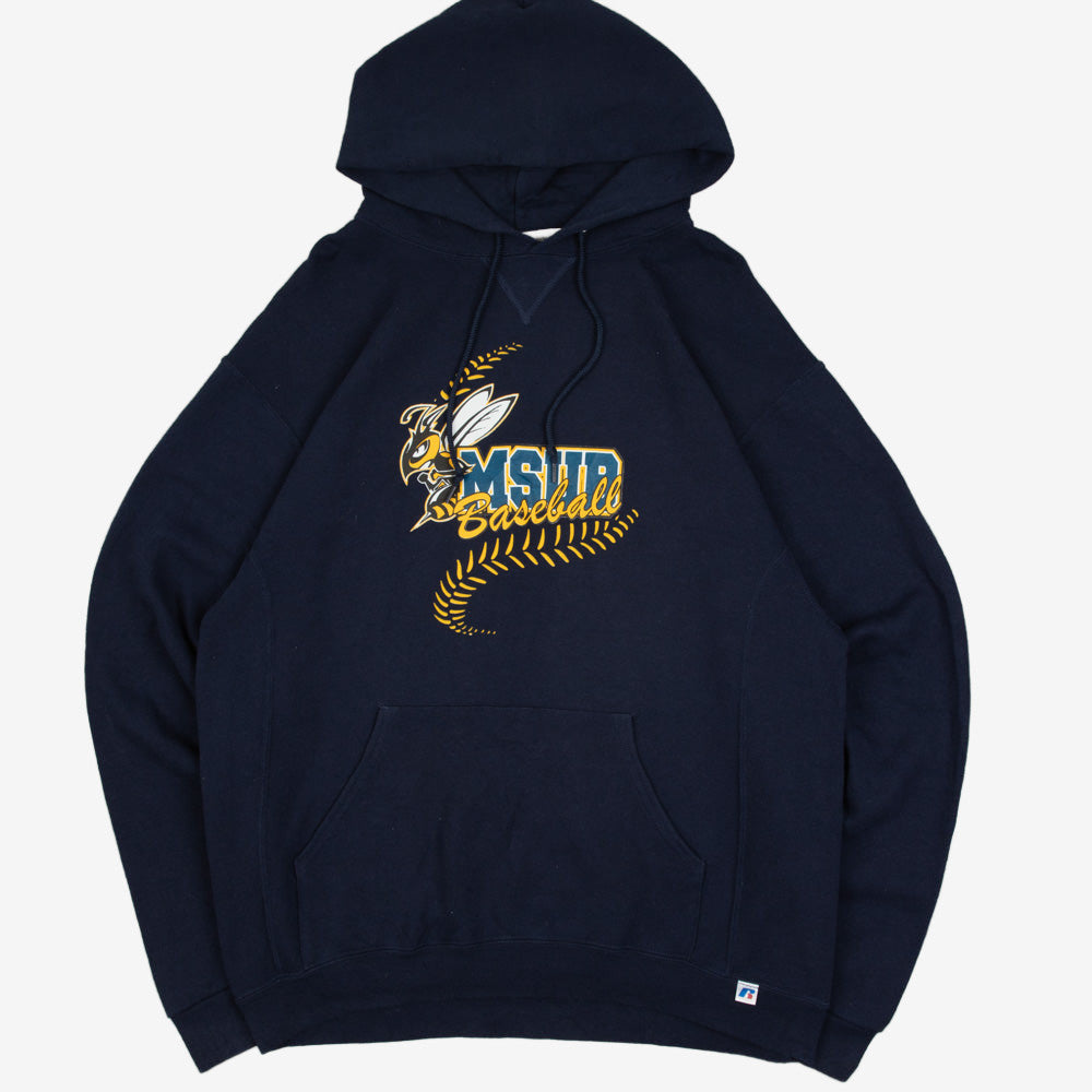 MEN'S VINTAGE RUSSELL ATHLETIC MSUB BASEBALL HOODED SWEATSHIRT - LARGE