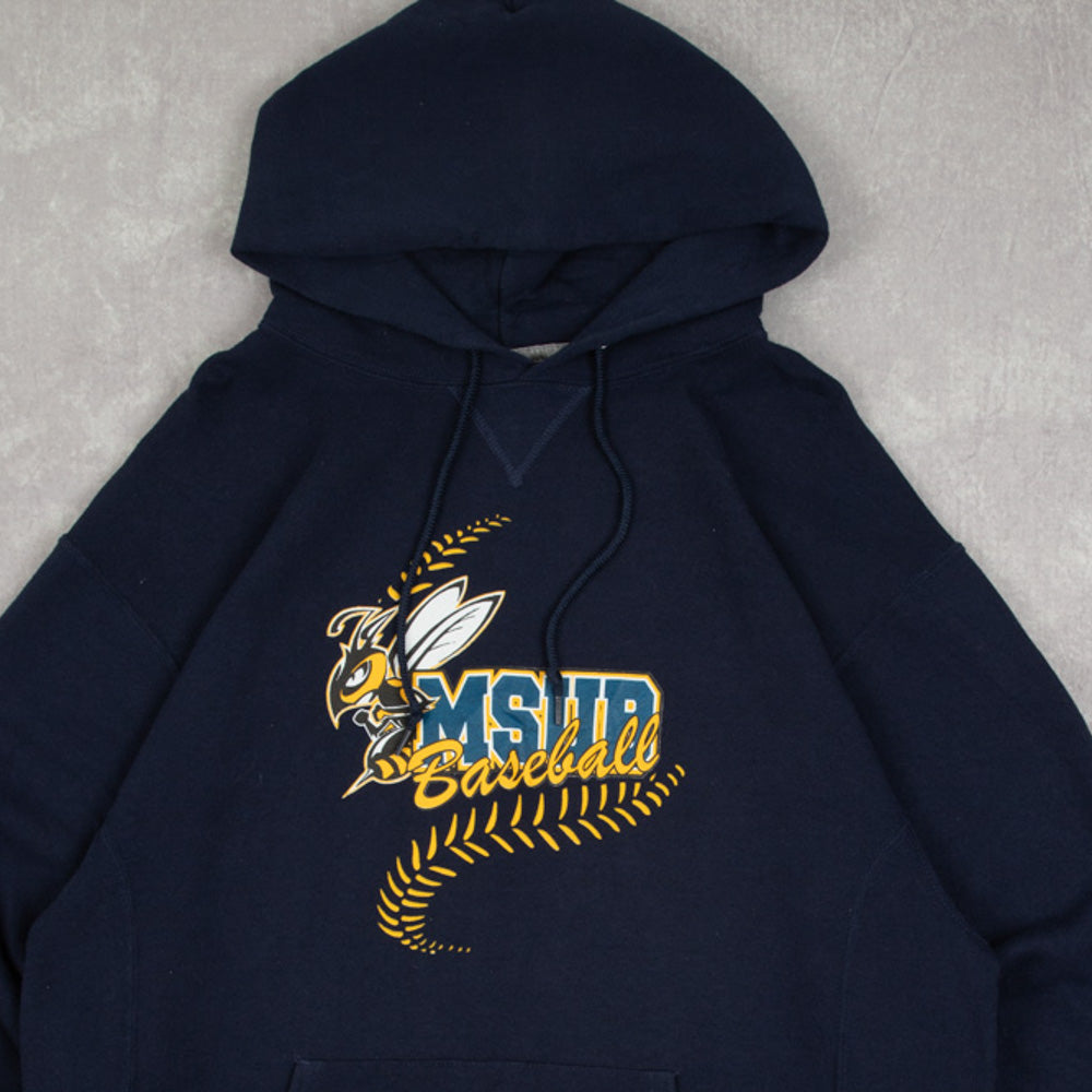 MEN'S VINTAGE RUSSELL ATHLETIC MSUB BASEBALL HOODED SWEATSHIRT - LARGE