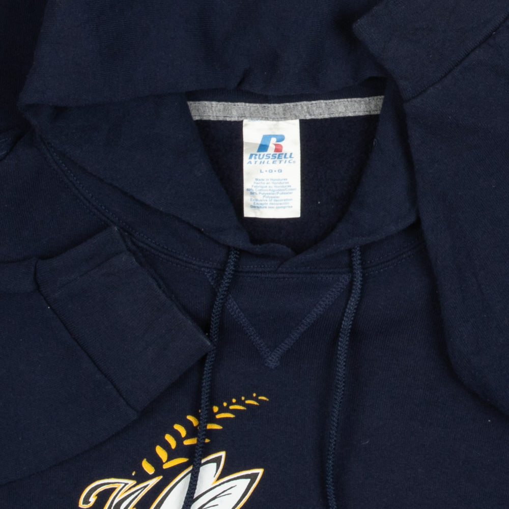 MEN'S VINTAGE RUSSELL ATHLETIC MSUB BASEBALL HOODED SWEATSHIRT - LARGE