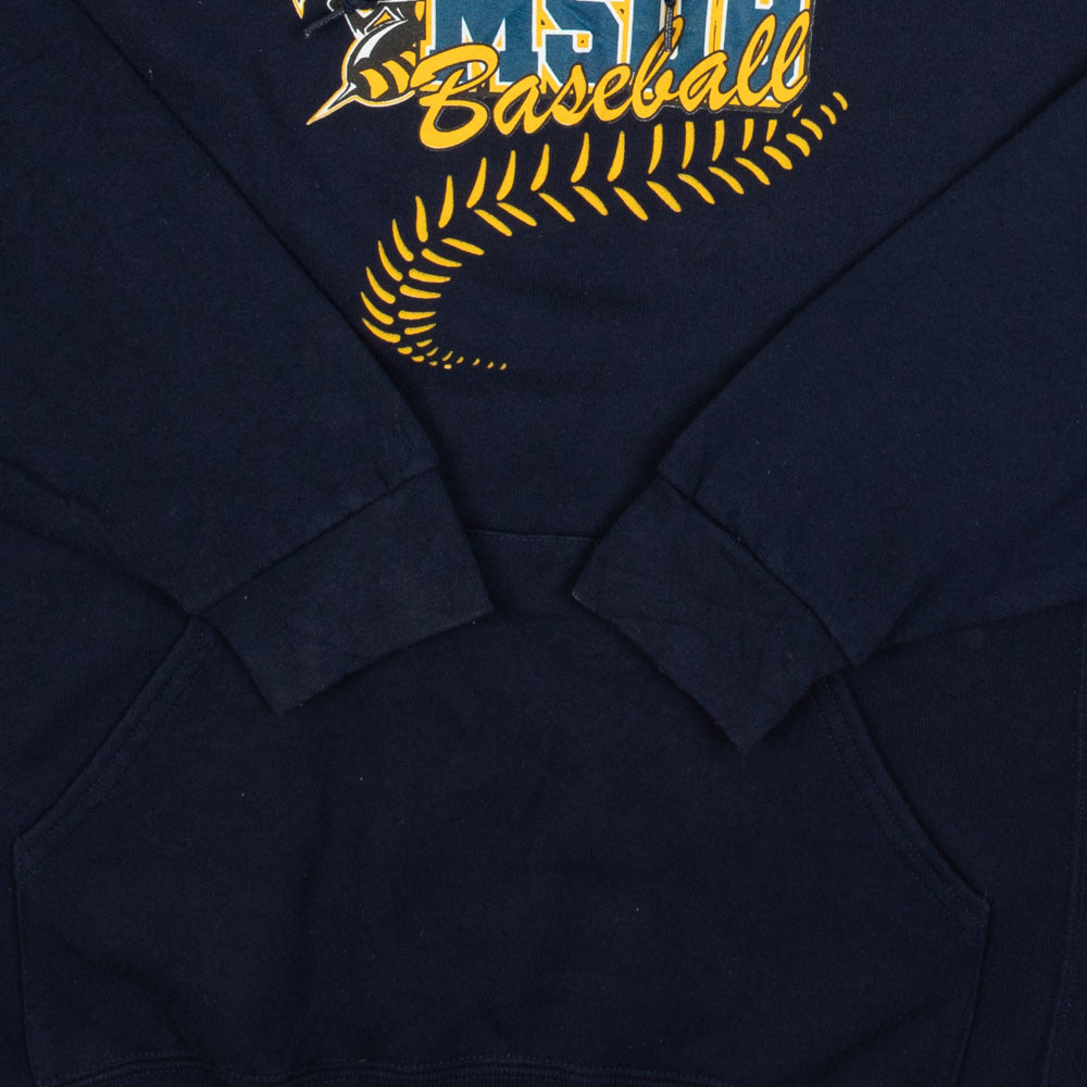 MEN'S VINTAGE RUSSELL ATHLETIC MSUB BASEBALL HOODED SWEATSHIRT - LARGE