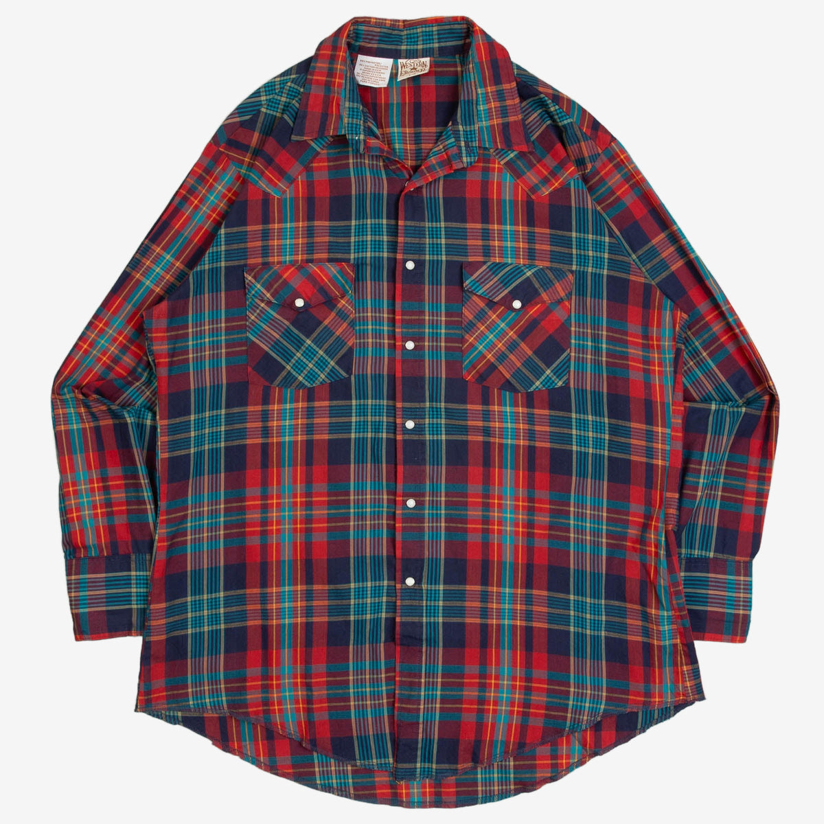 MEN'S VINTAGE 1990S CHECKED WESTERN SHIRT - LARGE