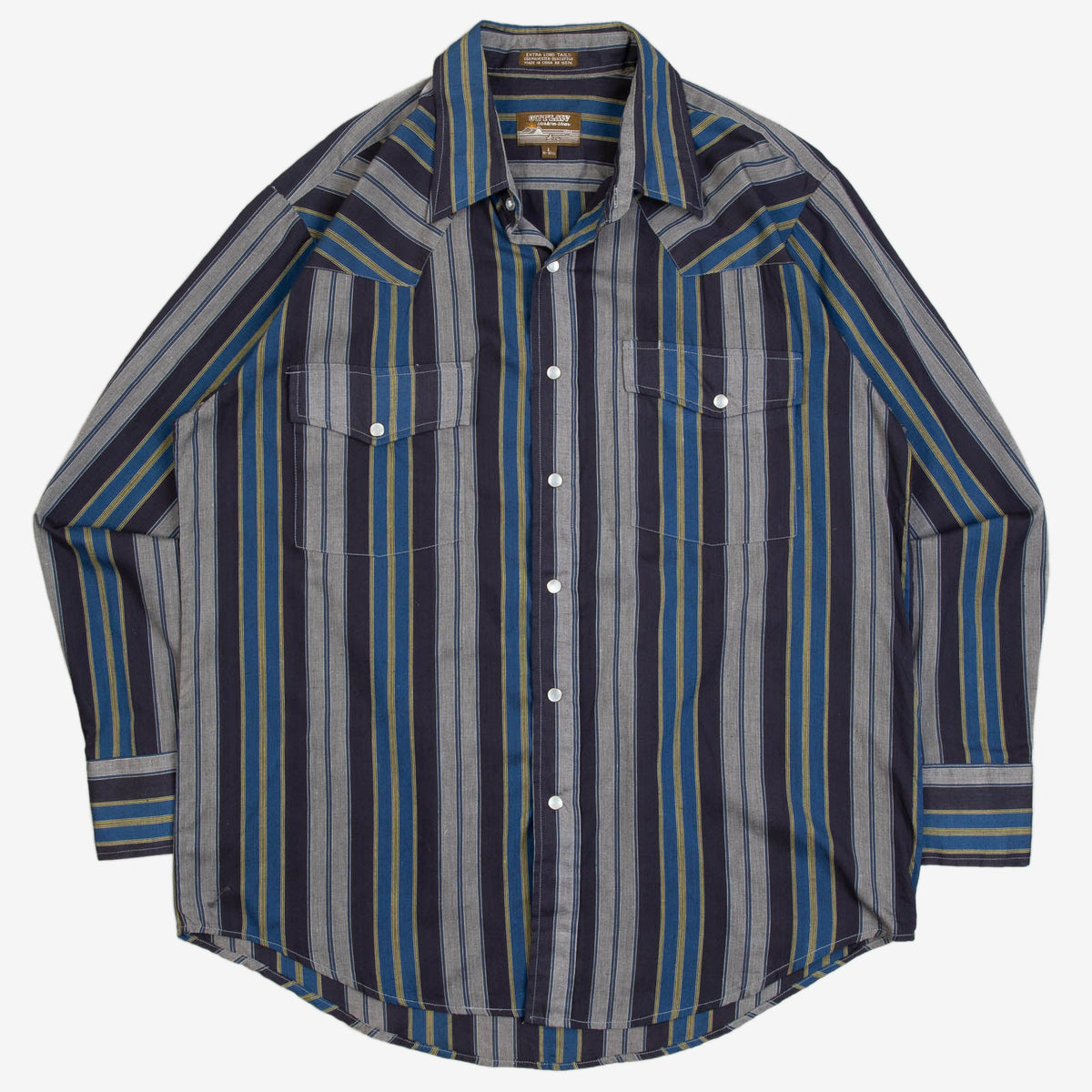 MEN'S VINTAGE 1990S STRIPED WESTERN SHIRT - LARGE