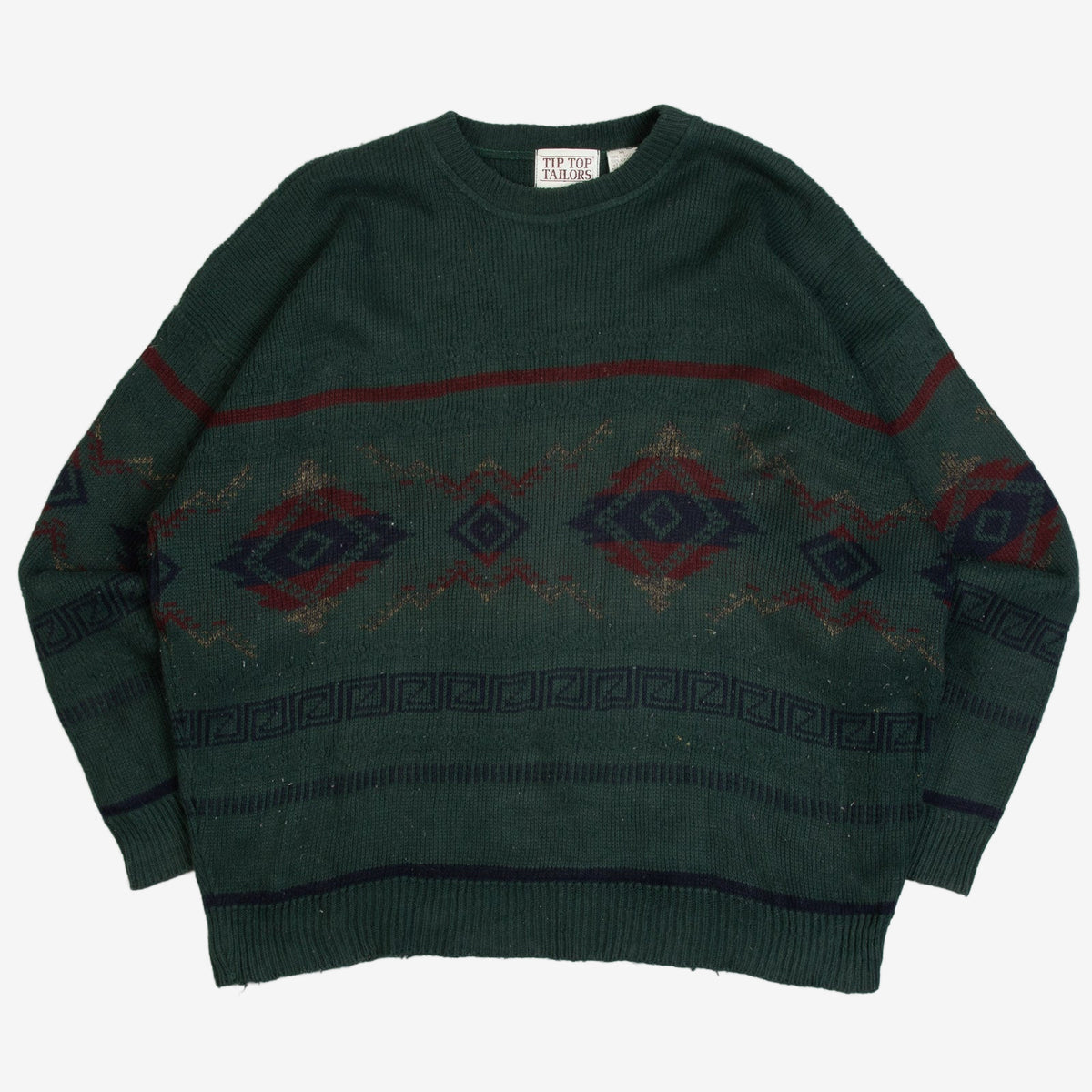 MEN'S VINTAGE 1990S PATTERNED KNITTED JUMPER - X-LARGE