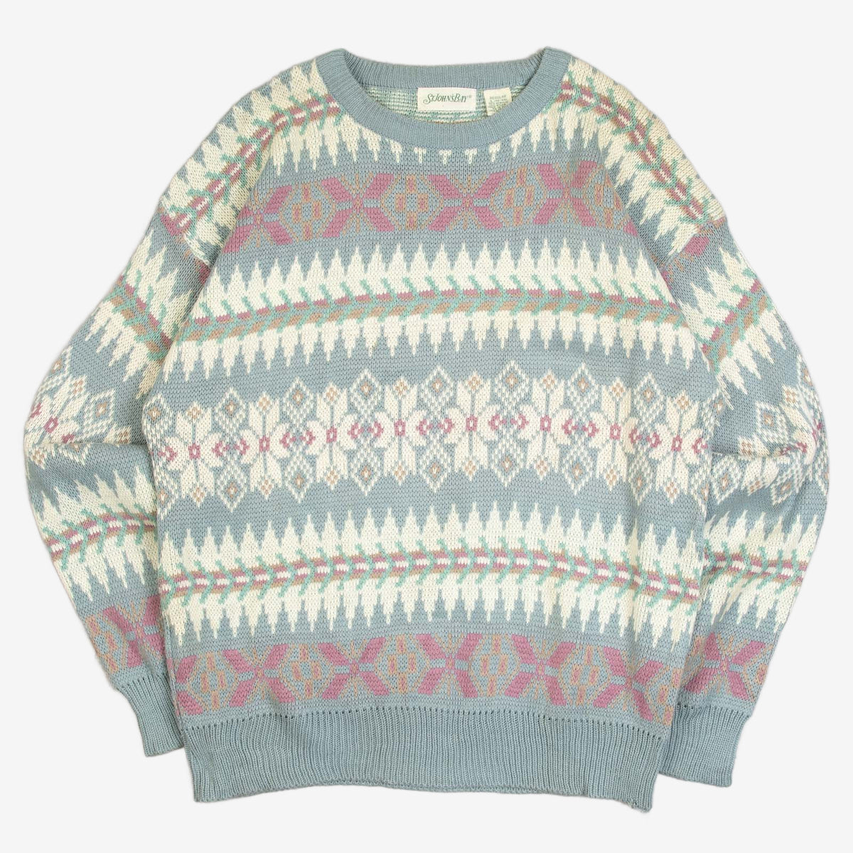 WOMEN'S VINTAGE 1990S PATTERNED KNITTED JUMPER - LARGE