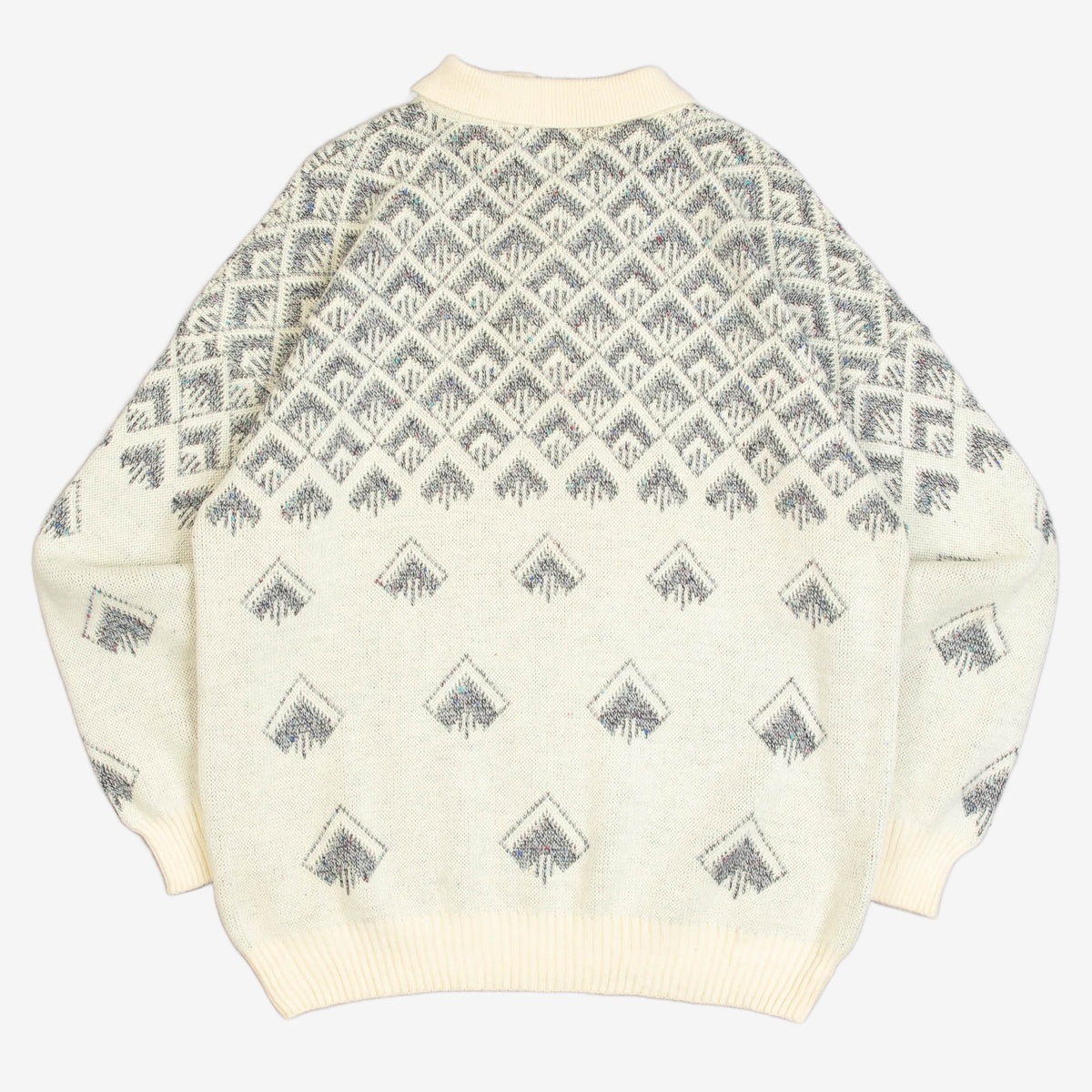 MEN'S VINTAGE 1990S PATTERNED KNITTED POLO JUMPER - LARGE
