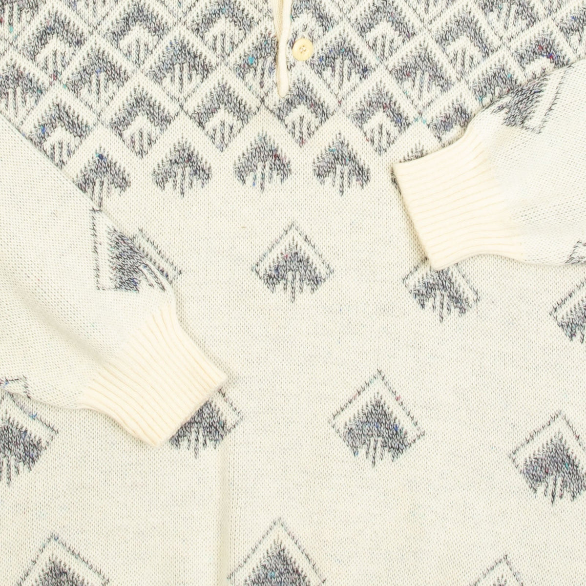 MEN'S VINTAGE 1990S PATTERNED KNITTED POLO JUMPER - LARGE