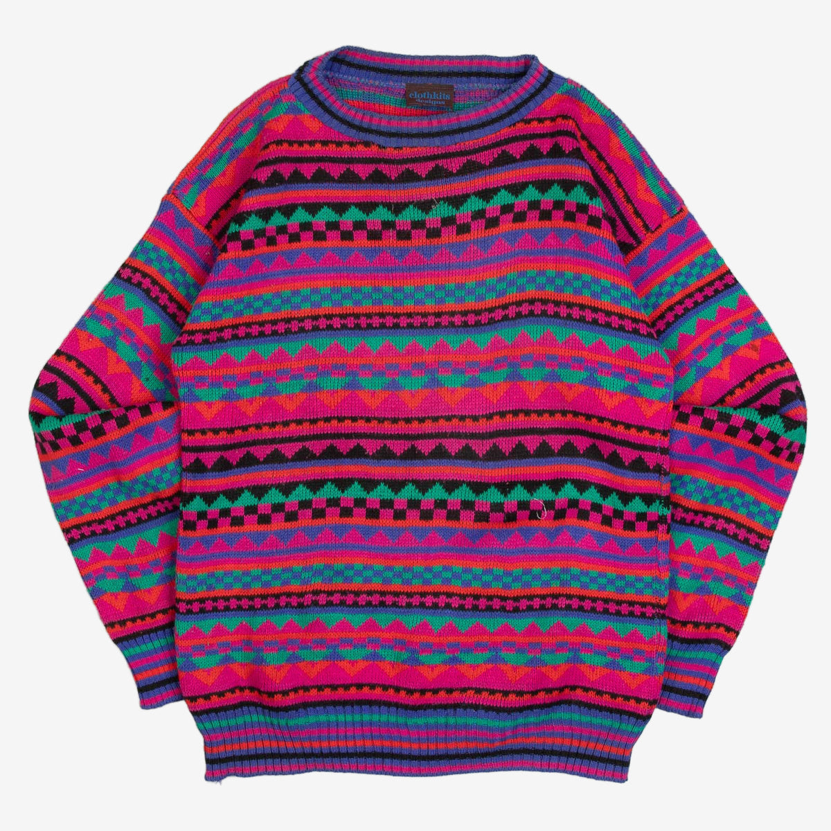 WOMEN'S VINTAGE 1980S STRIPED PATTERNED KNITTED JUMPER - LARGE