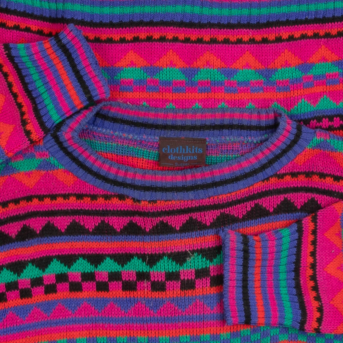 WOMEN'S VINTAGE 1980S STRIPED PATTERNED KNITTED JUMPER - LARGE
