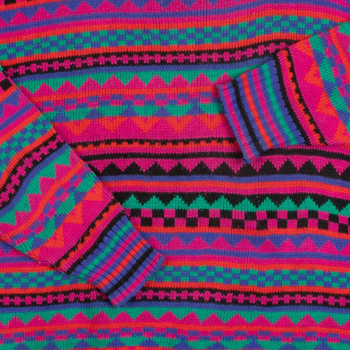 WOMEN'S VINTAGE 1980S STRIPED PATTERNED KNITTED JUMPER - LARGE