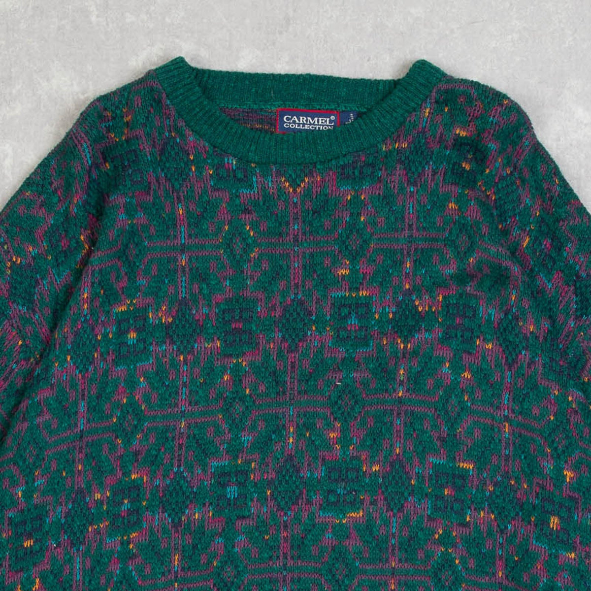 MEN'S VINTAGE 1980S STRUCTURED PATTERNED KNITTED JUMPER - LARGE