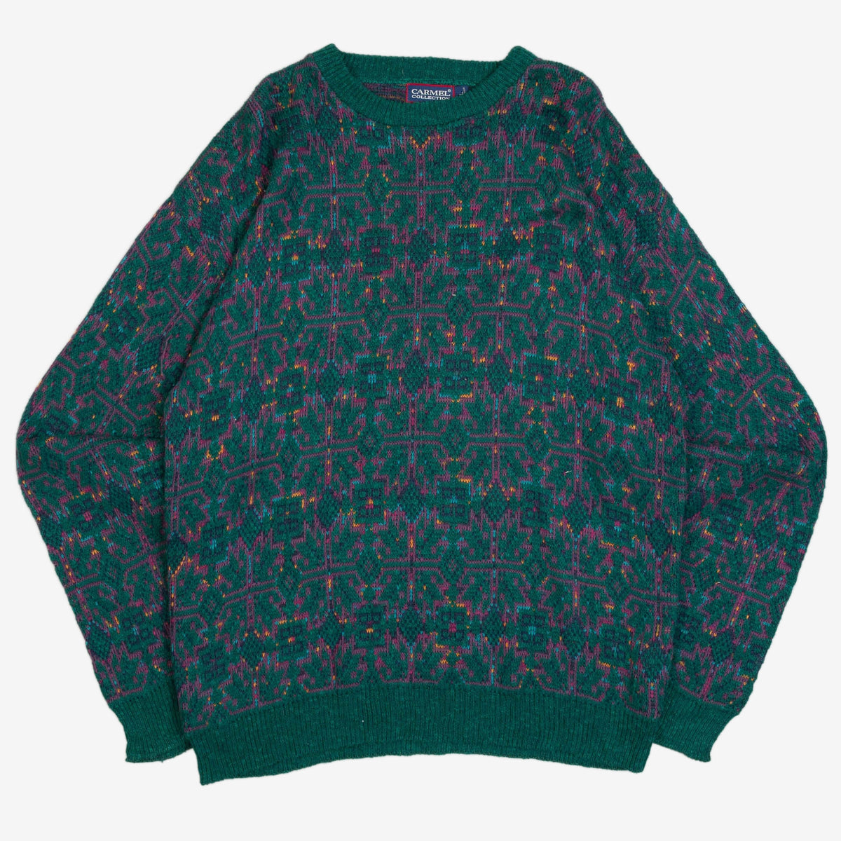 MEN'S VINTAGE 1980S STRUCTURED PATTERNED KNITTED JUMPER - LARGE