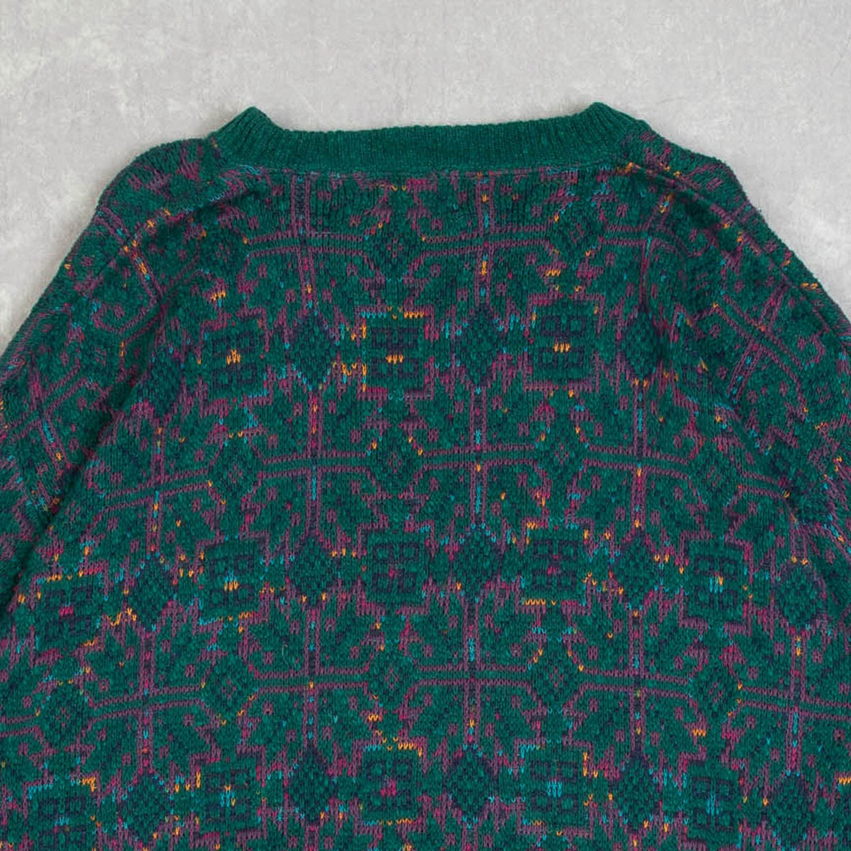 MEN'S VINTAGE 1980S STRUCTURED PATTERNED KNITTED JUMPER - LARGE
