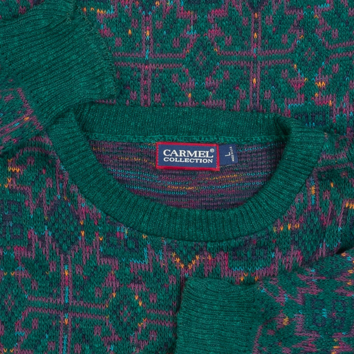 MEN'S VINTAGE 1980S STRUCTURED PATTERNED KNITTED JUMPER - LARGE