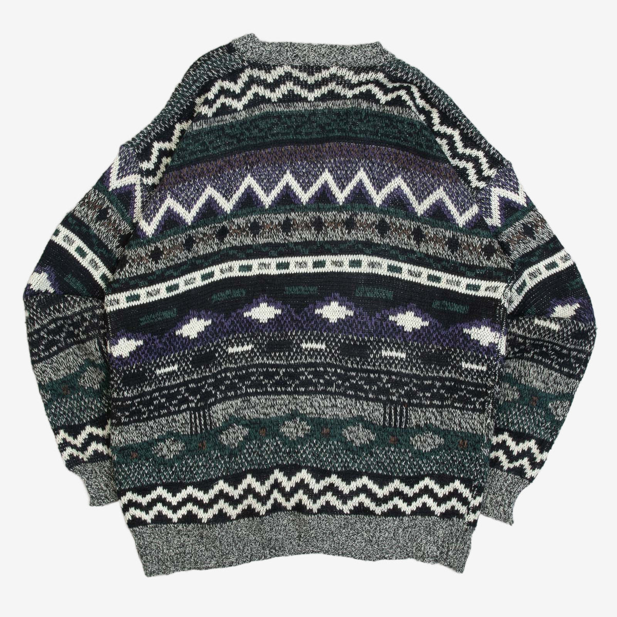 MEN'S VINTAGE 1990S PATTERNED KNITTED CARDIGAN - MEDIUM