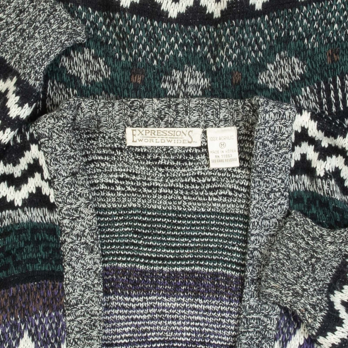 MEN'S VINTAGE 1990S PATTERNED KNITTED CARDIGAN - MEDIUM