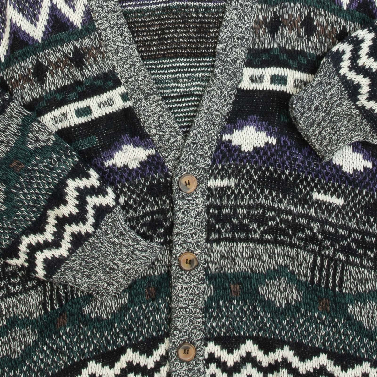 MEN'S VINTAGE 1990S PATTERNED KNITTED CARDIGAN - MEDIUM