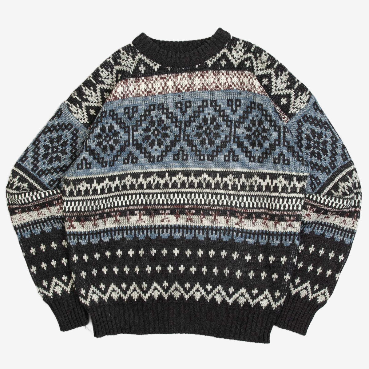 MEN'S VINTAGE 1990S PATTERNED KNITTED JUMPER - X-LARGE
