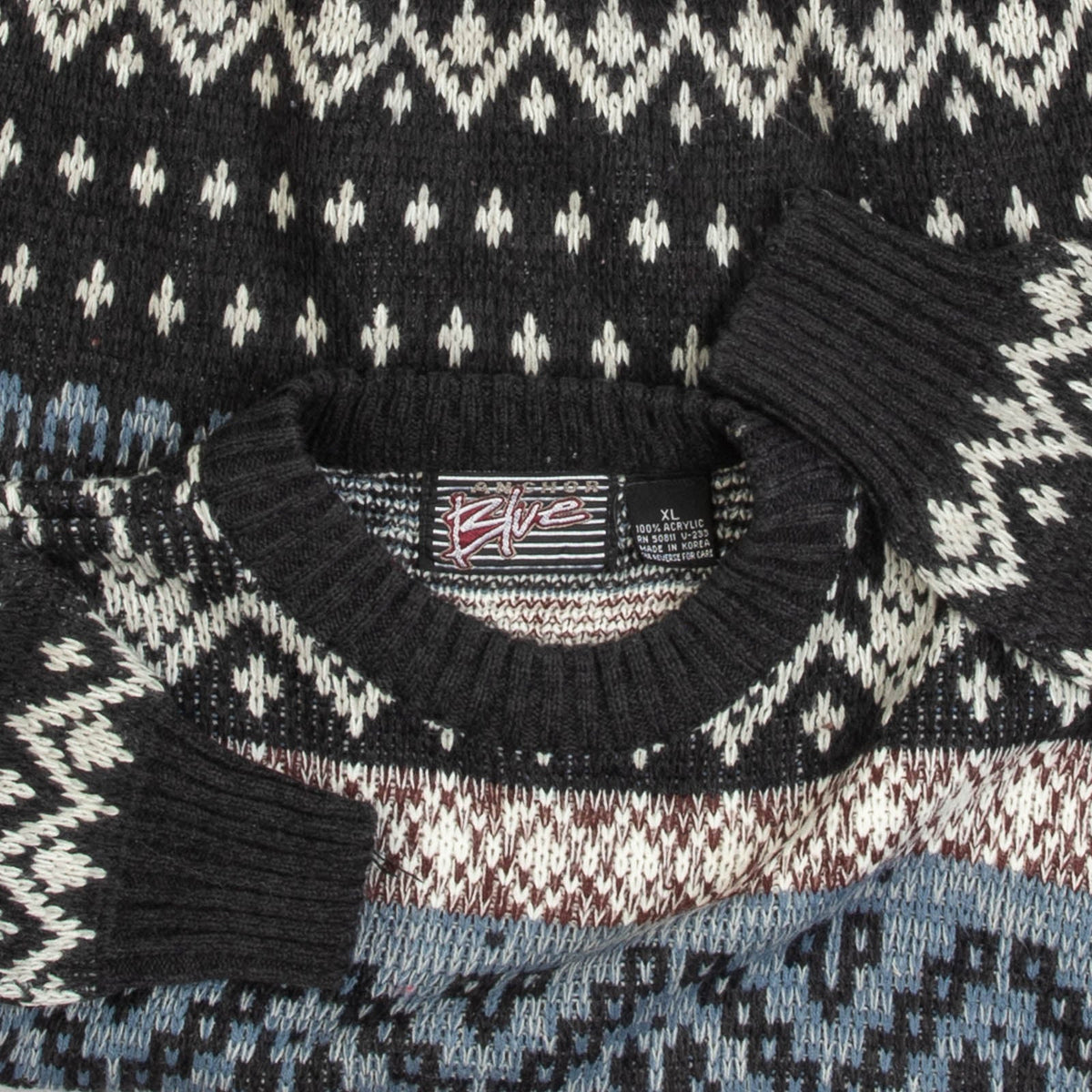 MEN'S VINTAGE 1990S PATTERNED KNITTED JUMPER - X-LARGE