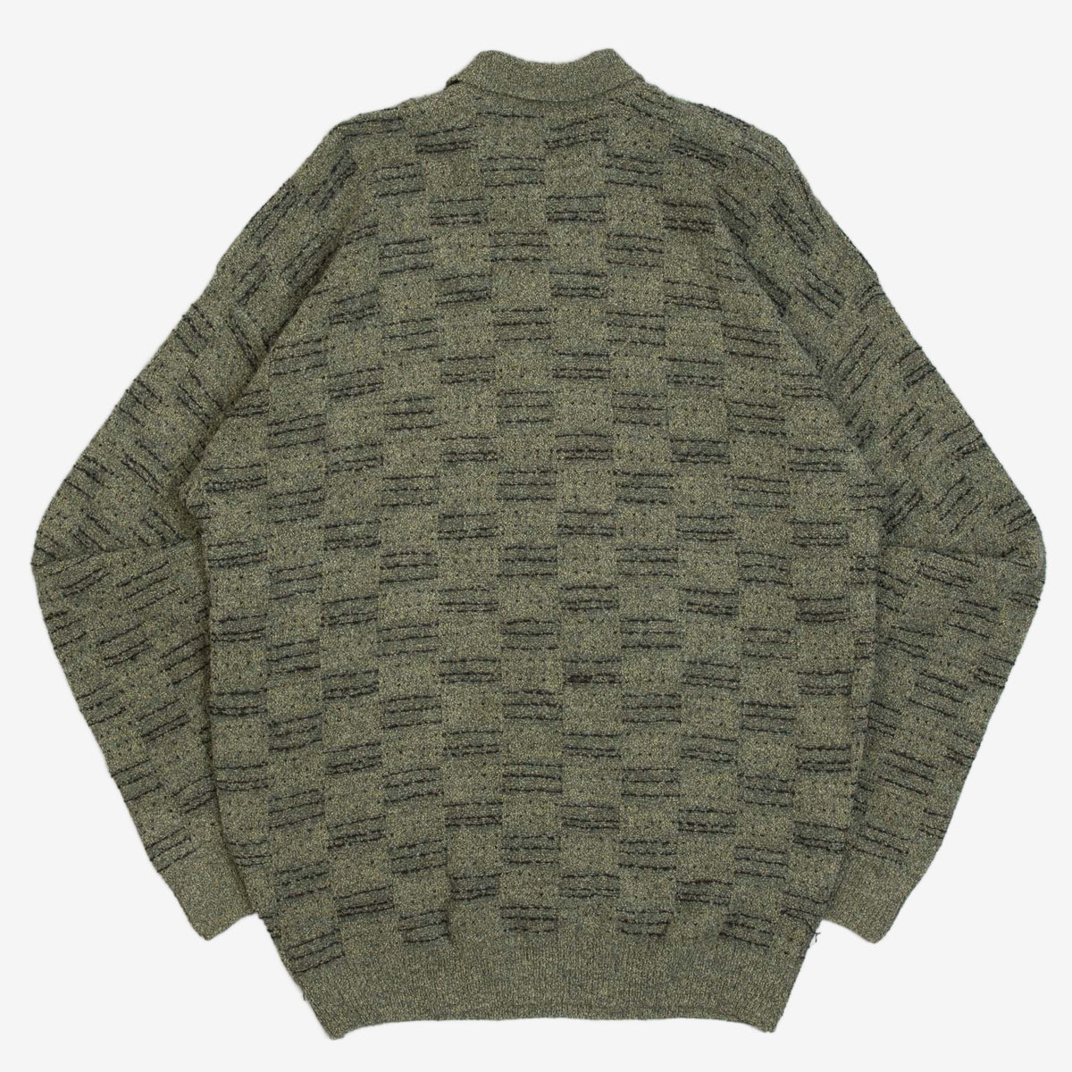 MEN'S VINTAGE 1980S PATTERNED KNITTED POLO JUMPER - X-LARGE