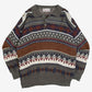 MEN'S VINTAGE 1990S PATTERNED KNITTED POLO JUMPER - LARGE