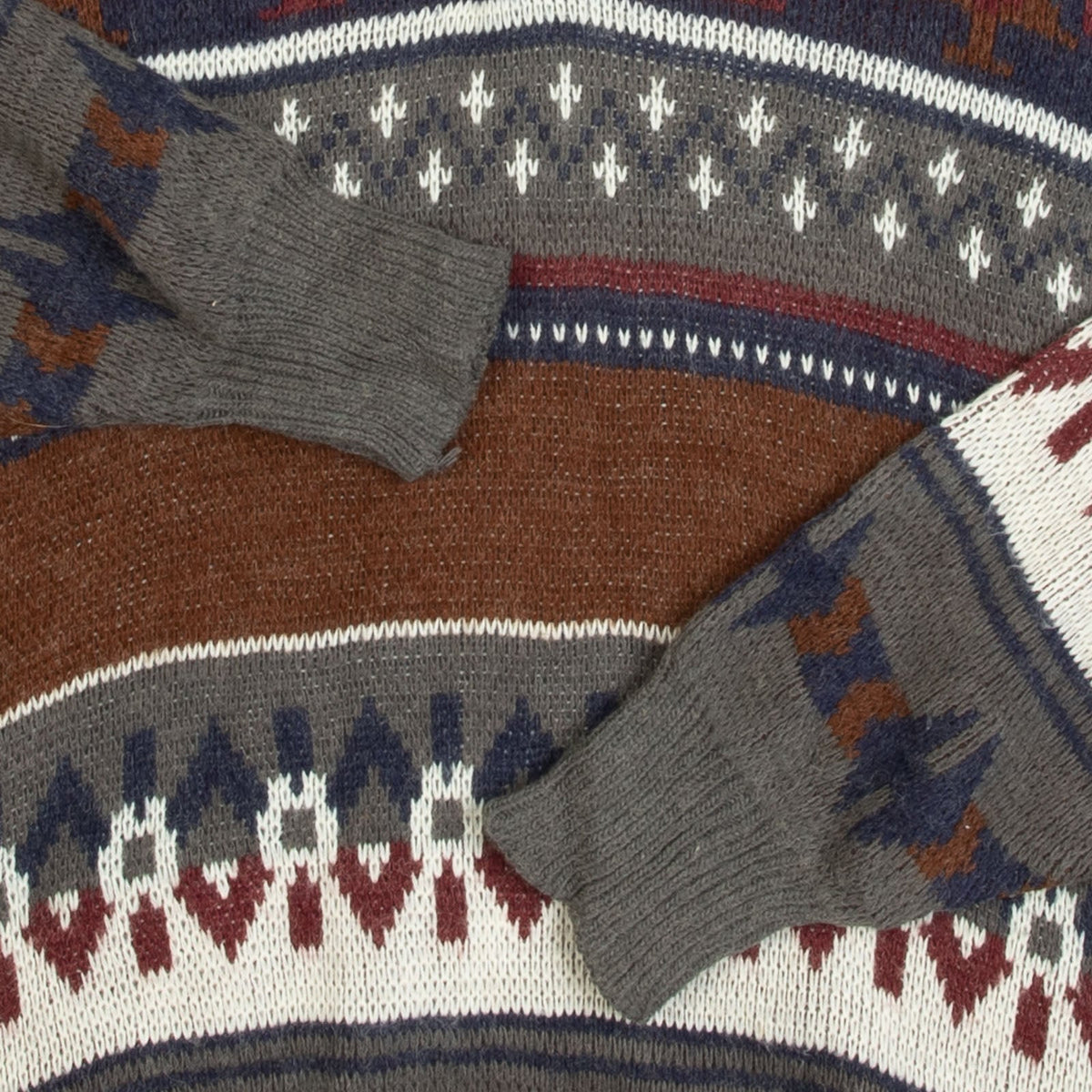 MEN'S VINTAGE 1990S PATTERNED KNITTED POLO JUMPER - LARGE