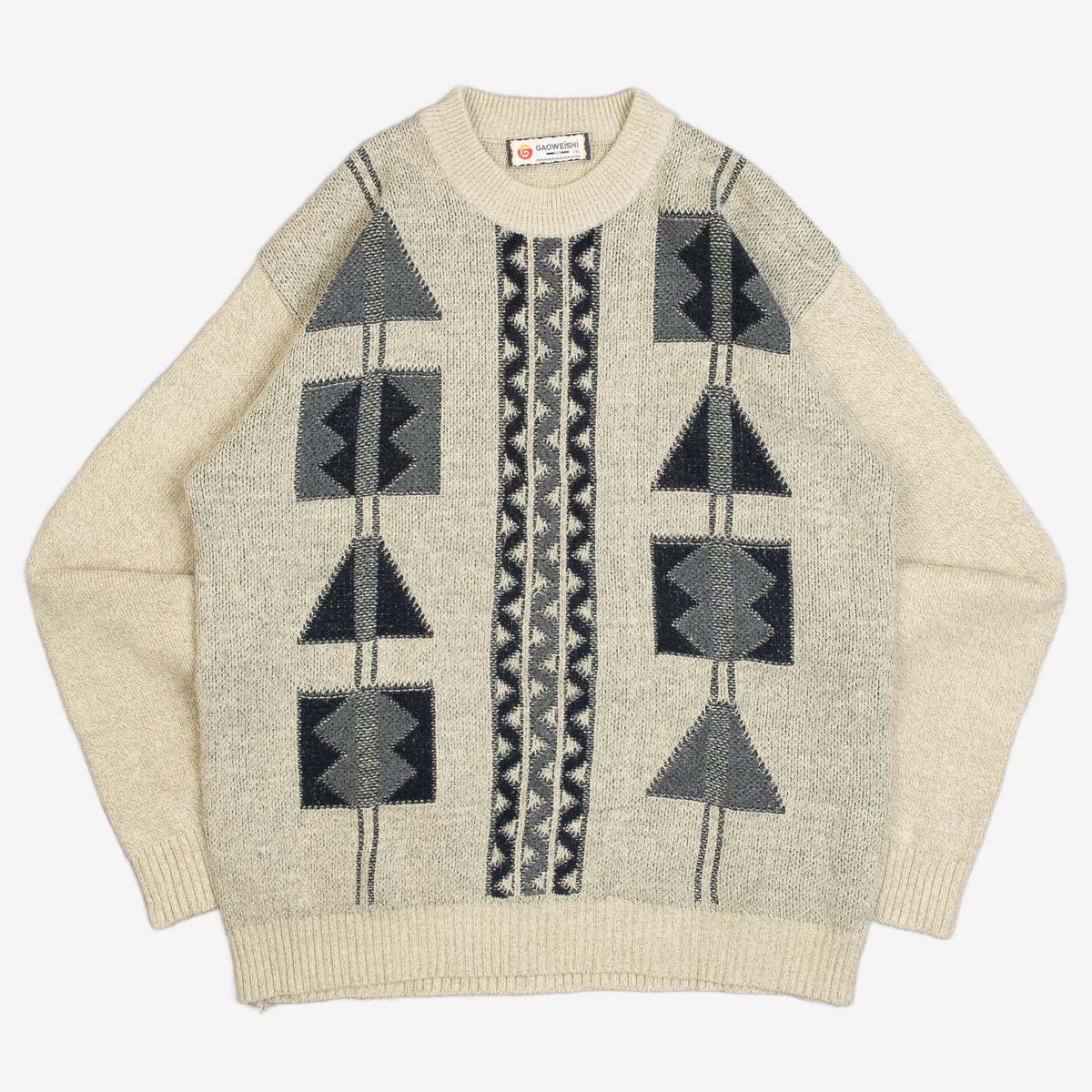 MEN'S VINTAGE 1990S PATTERNED KNITTED JUMPER - XX-LARGE