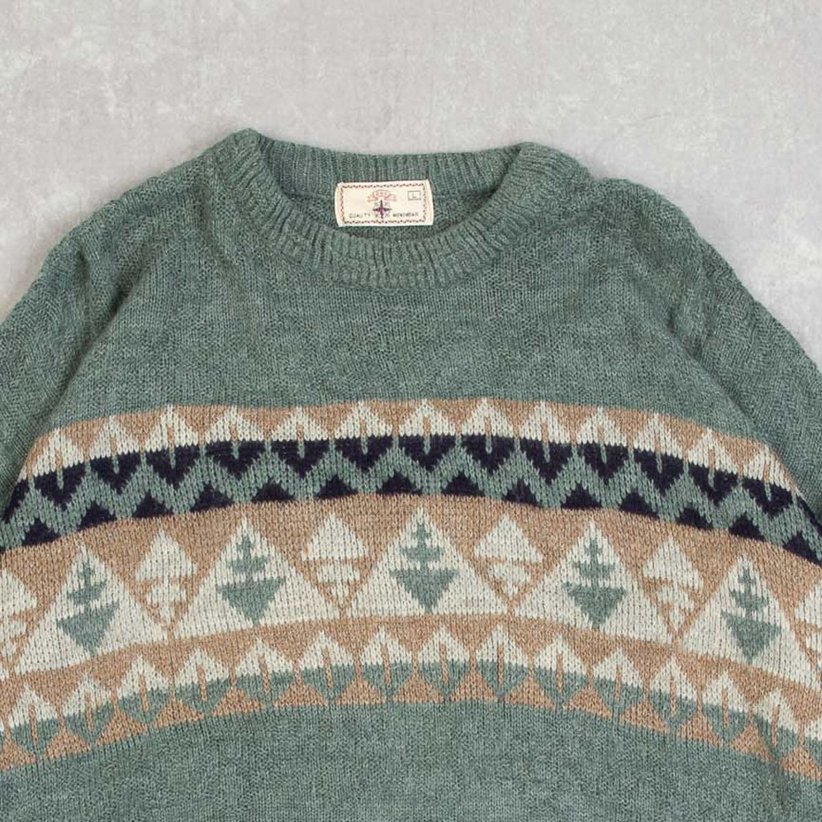 MEN'S VINTAGE 1990S PATTERNED KNITTED JUMPER - LARGE