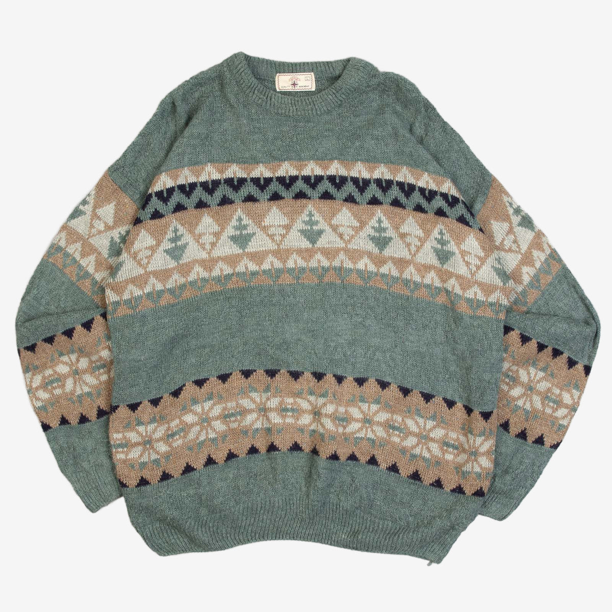 MEN'S VINTAGE 1990S PATTERNED KNITTED JUMPER - LARGE