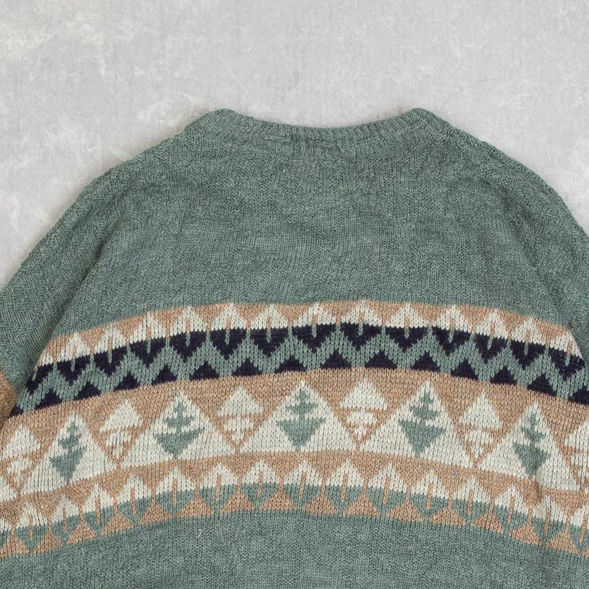 MEN'S VINTAGE 1990S PATTERNED KNITTED JUMPER - LARGE