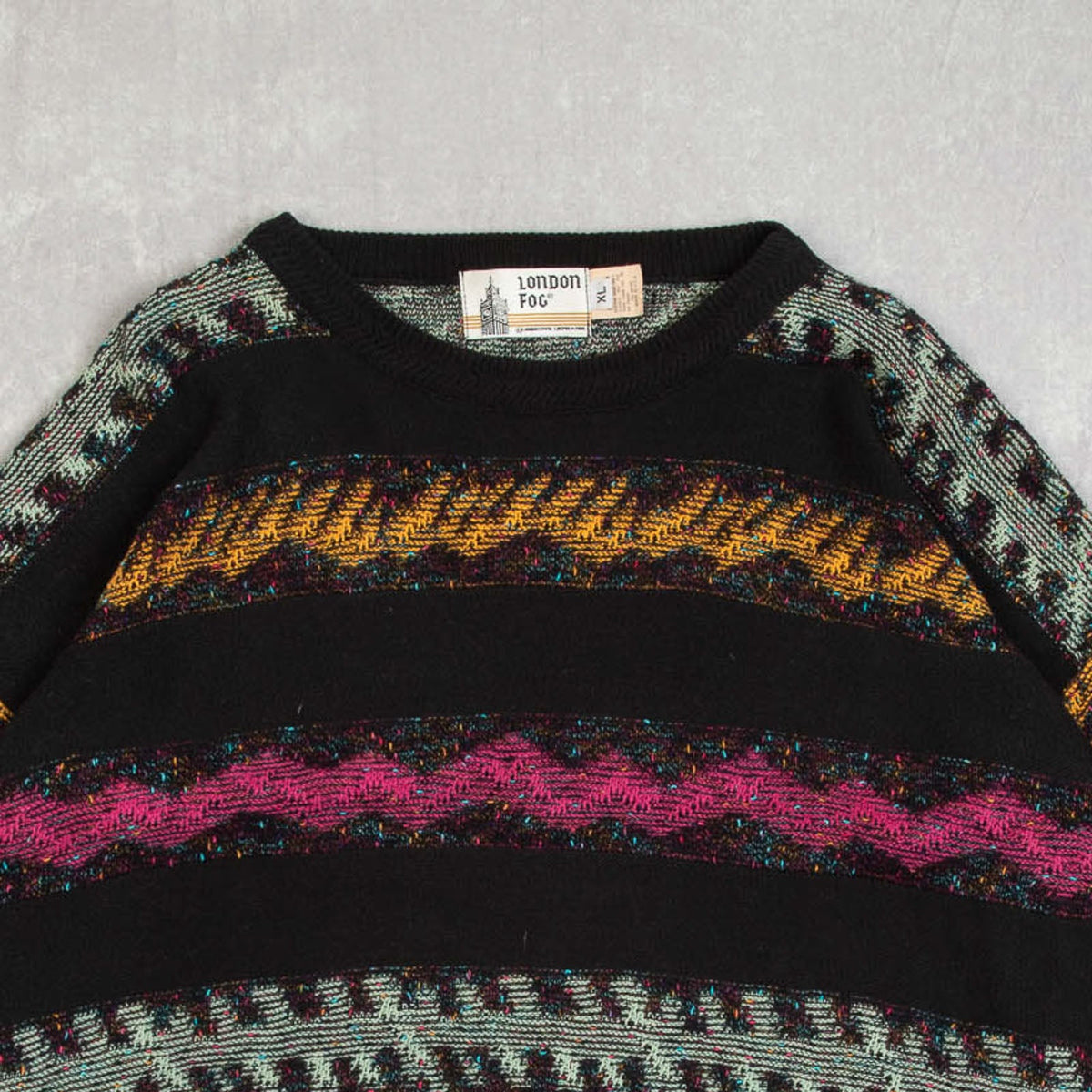 MEN'S VINTAGE 1980S STRIPED PATTERNED KNITTED JUMPER - X-LARGE