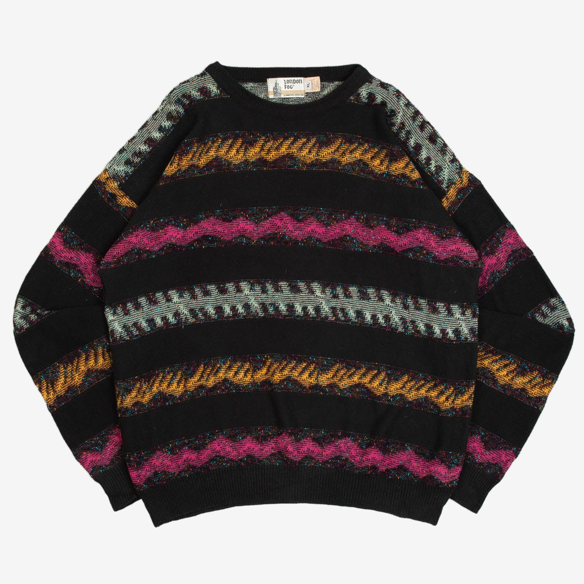 MEN'S VINTAGE 1980S STRIPED PATTERNED KNITTED JUMPER - X-LARGE