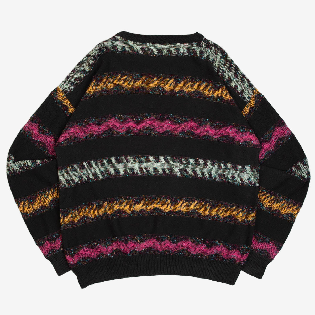 MEN'S VINTAGE 1980S STRIPED PATTERNED KNITTED JUMPER - X-LARGE